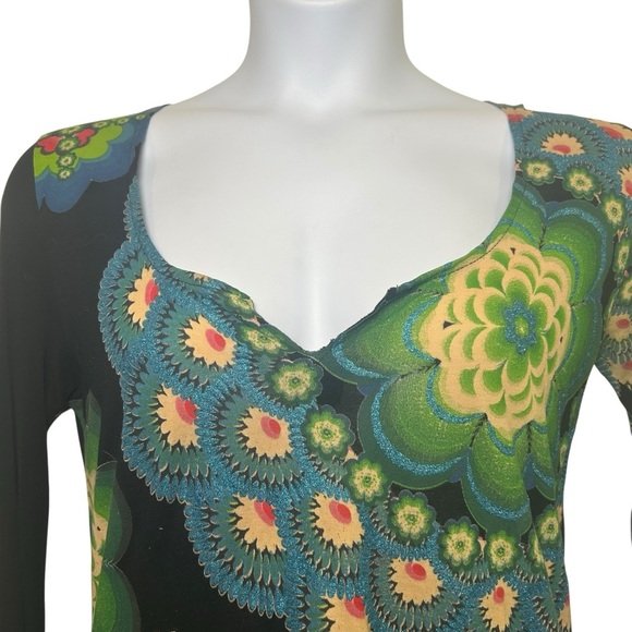 Desigual long sleeve artsy tunic top size large multicolor glitter mandala boho - Picture 3 of 10
